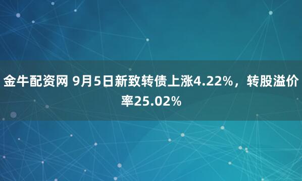 金牛配资网 9月5日新致转债上涨4.22%，转股溢价率25.02%